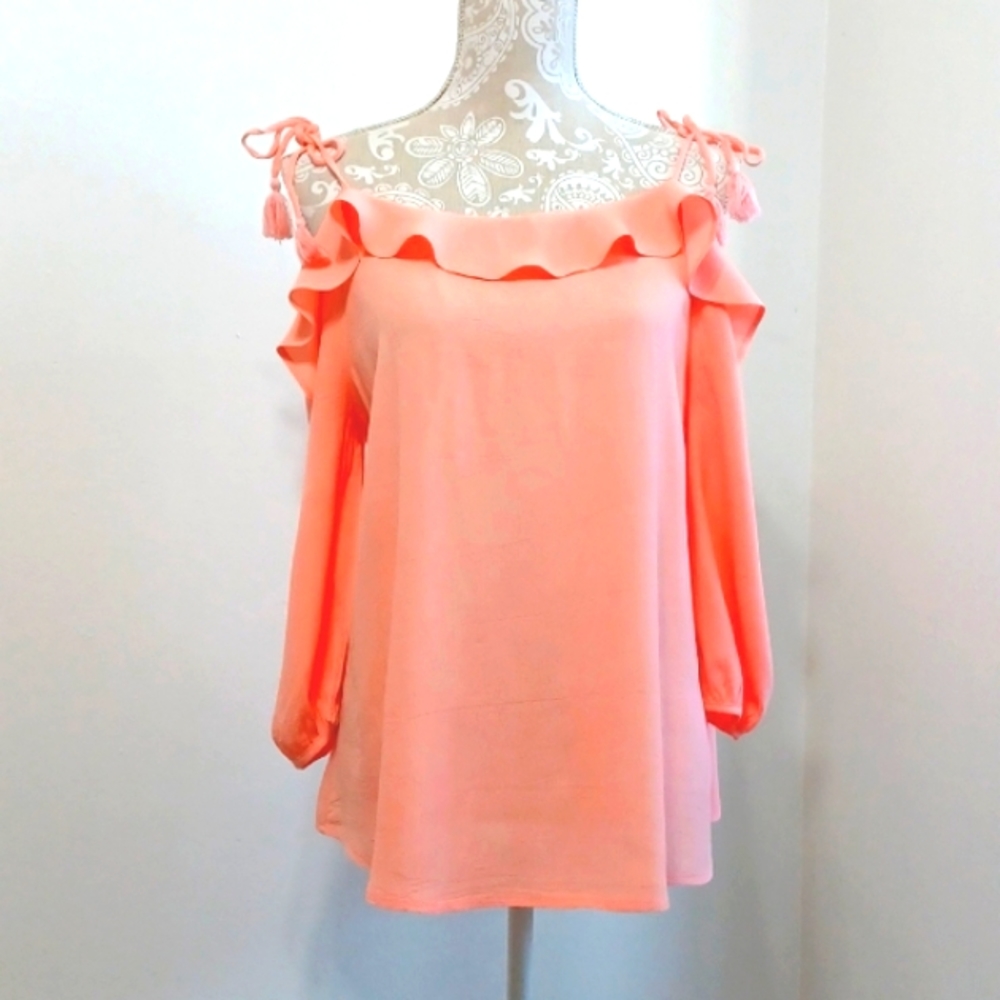 Blush cold shoulder top with ruffles